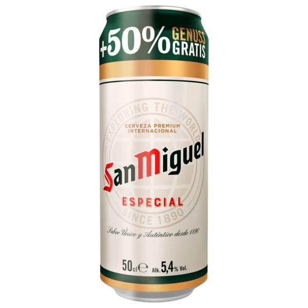 24 lattine da 0,5 L di San Miguel Especial Overfill 5,4% Vol incluso deposito - MONOUSO