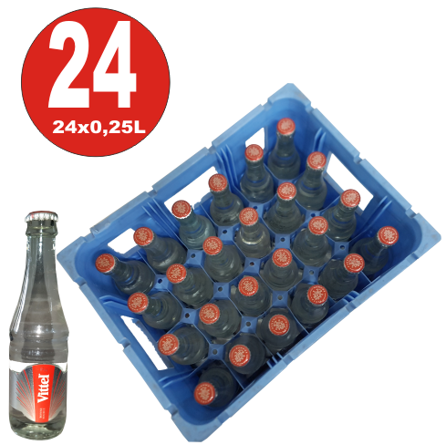 24 x Vittel Gourmet minerale acqua 0,25L bottiglia di vetro in scatola originale MULTIWAY