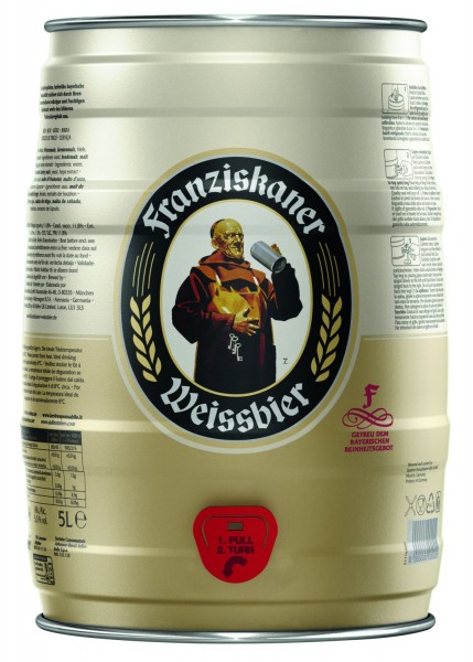 Franziskaner Hefe Weissbier birra natura nuvoloso 5 L barilotto di 5,0% vol.