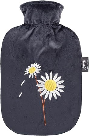 Borsa dell'acqua calda Fashy 67459 21 con copertura in pile e fiori ricamati 2.0L, nera