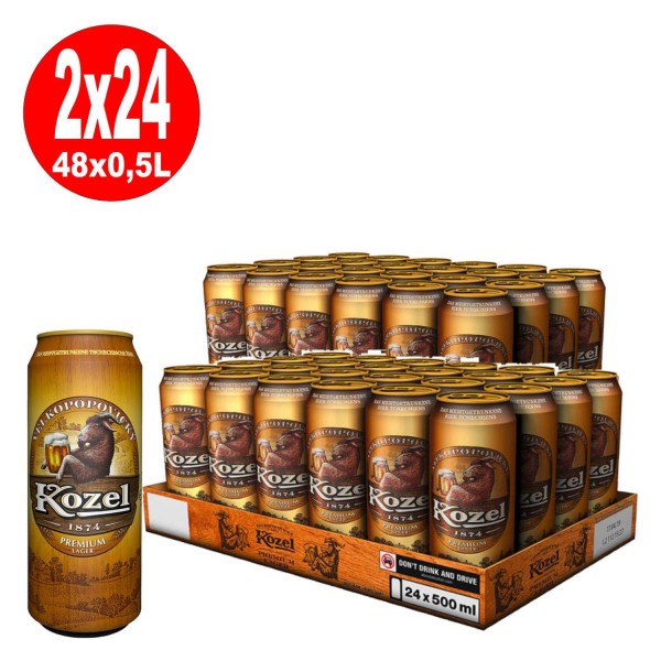 2 x Kozel Premium Lager 24 x 0,5 L = 48 lattine 4,6% vol incluso deposito di sola andata