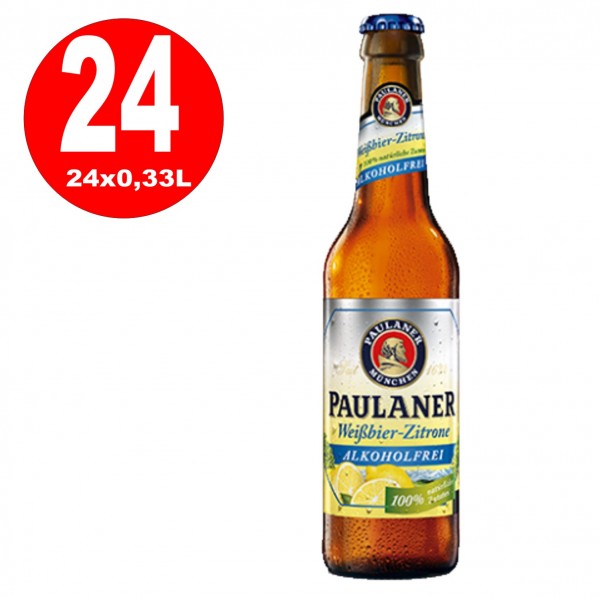 24 x Paulaner Weissbier Lemon 0.33 L Senza alcool Scatola originale MULTI-PATH REDUCED best before 31.01.2020